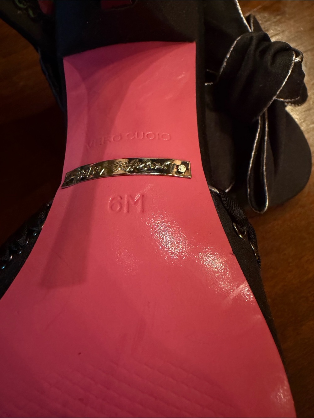 Betsey Johnson Black Satin Bow Mules with Pink & Green Floral Insole - Picture 4 of 6